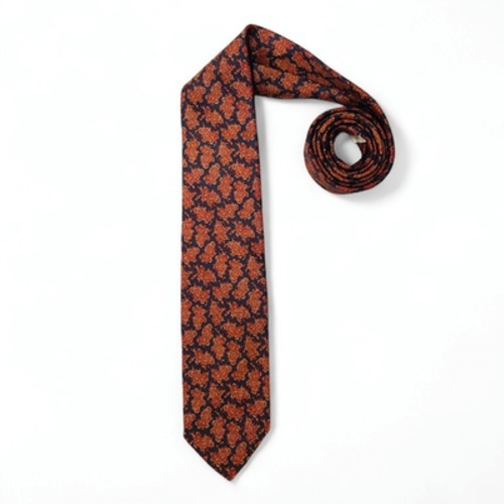 Carriage Cravats Ltd Vintage Necktie Paisley Navy Rust Made USA Traditional OS